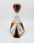 Extremely extremely rare antique Art Deco black & orange enamel decanter satin glass set by Karl Palda
