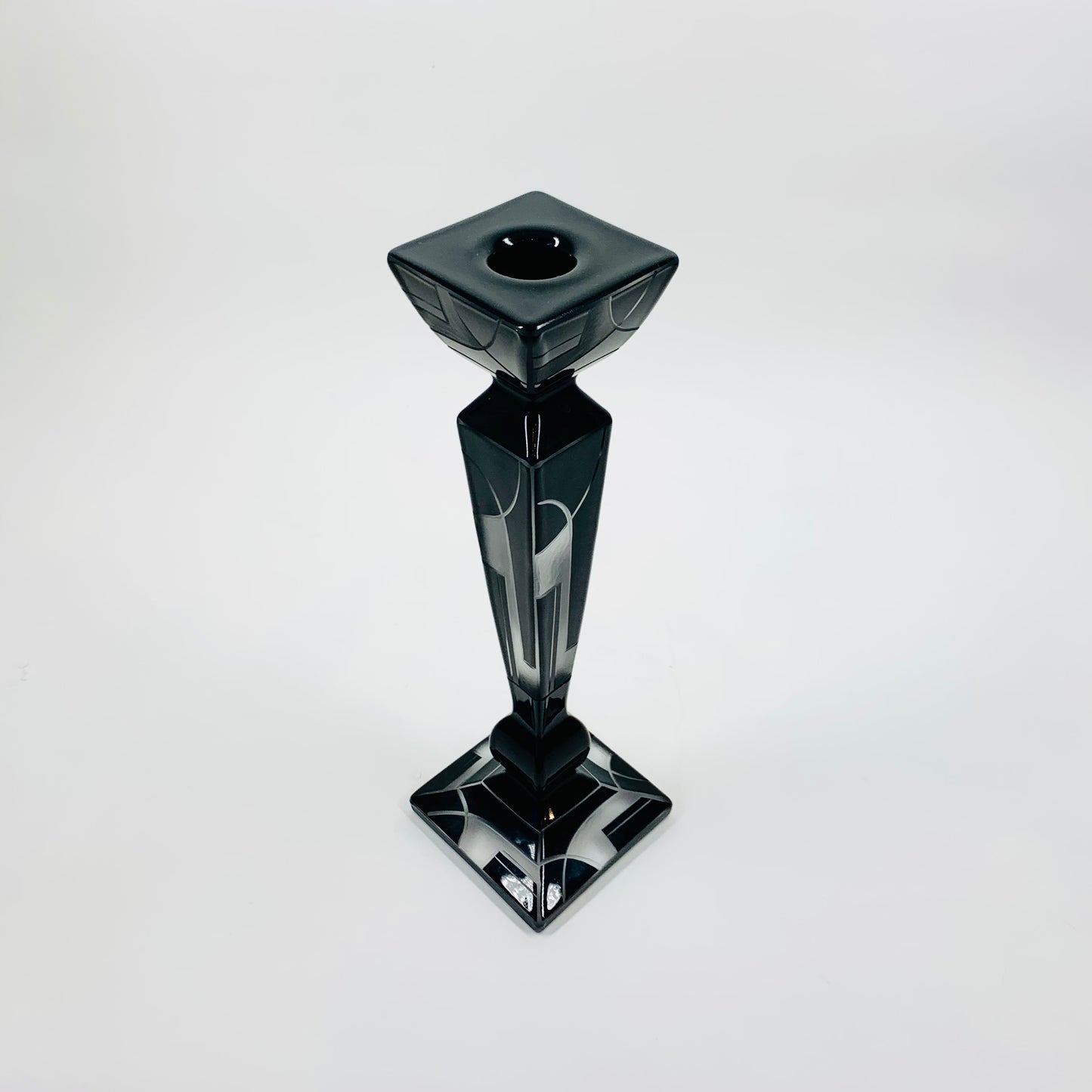Extremely rare antique Art Dece black enamel frosted glass silver candle sticks by Karl Palda