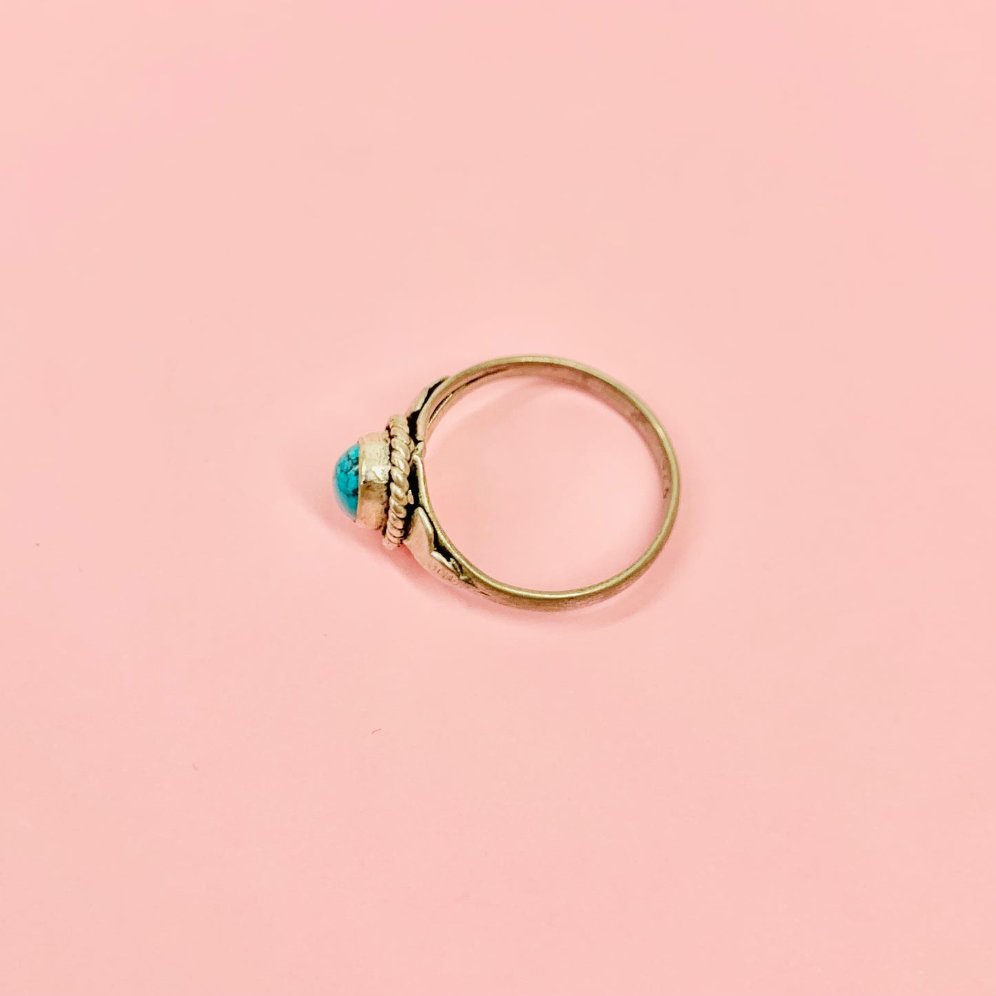 Midcentury silver ring with turquoise center stone