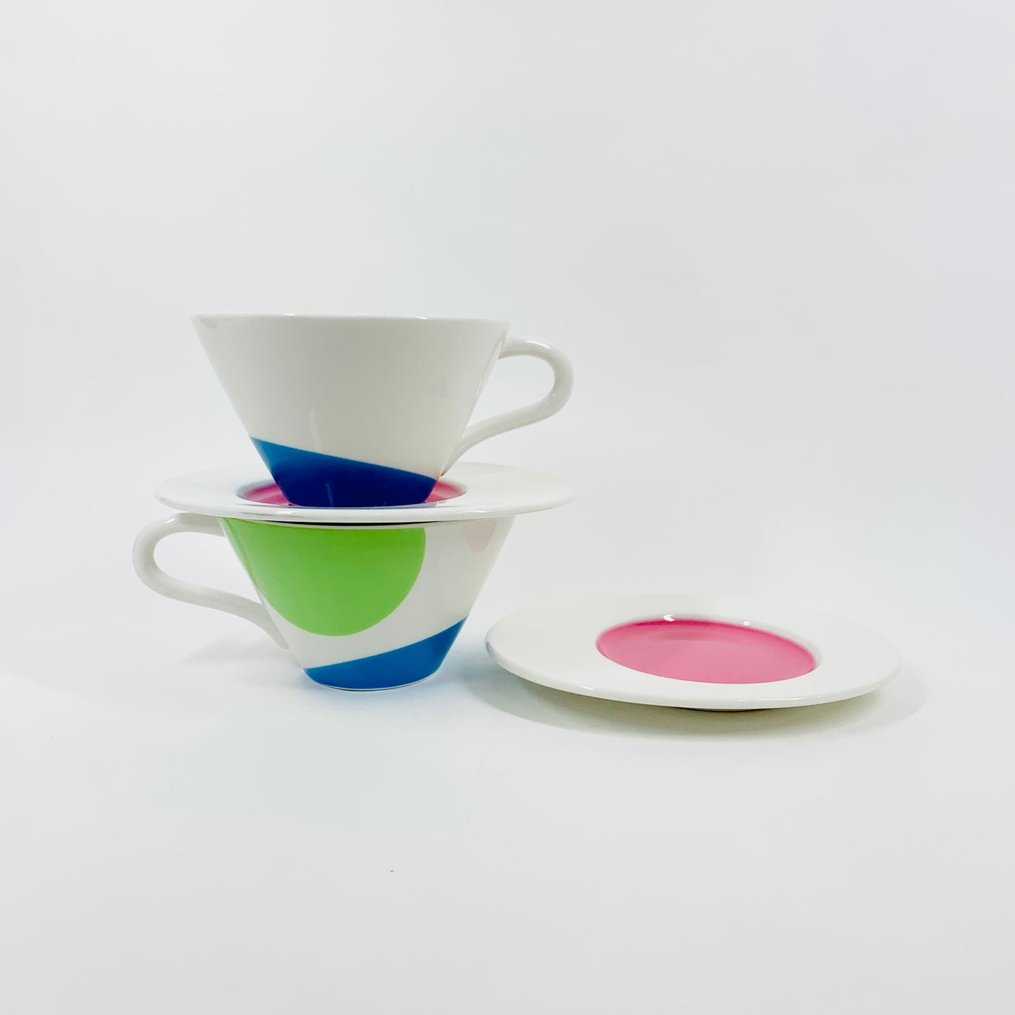 1980s Villeroy & Boch Memphis white porcelain coffee cup and matching saucer