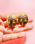 Extremely rare 1940s gold plated clip on earrings with green cabochon paste