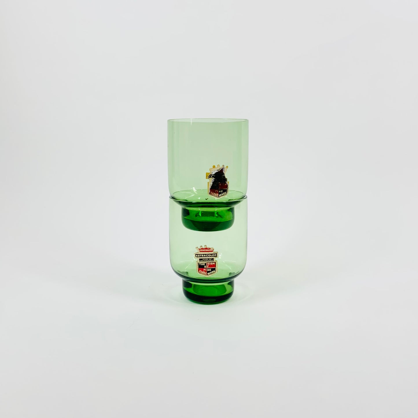 Midcentury hand made Bohemian astra colour green glass tumblers