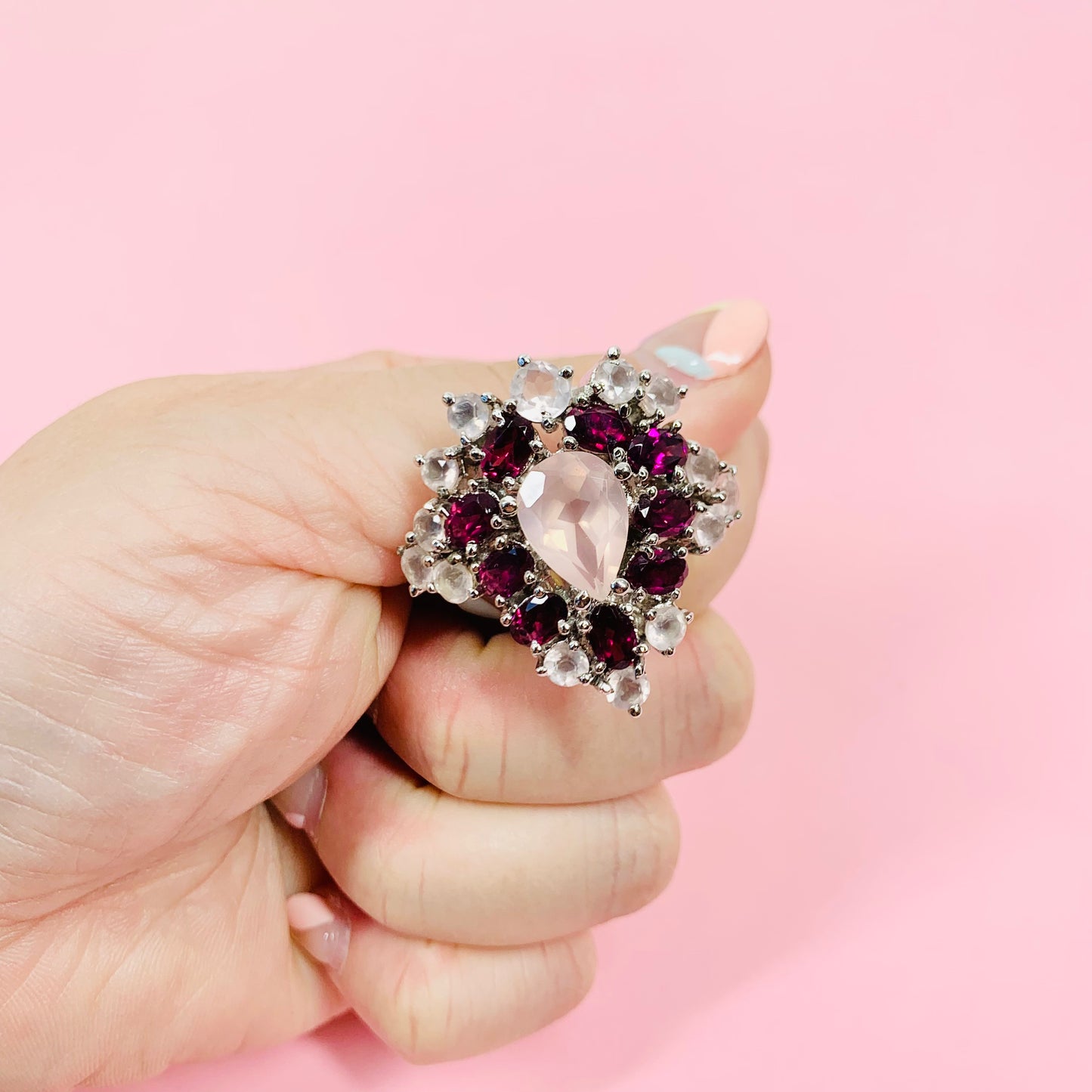 Rose quartz statement ring