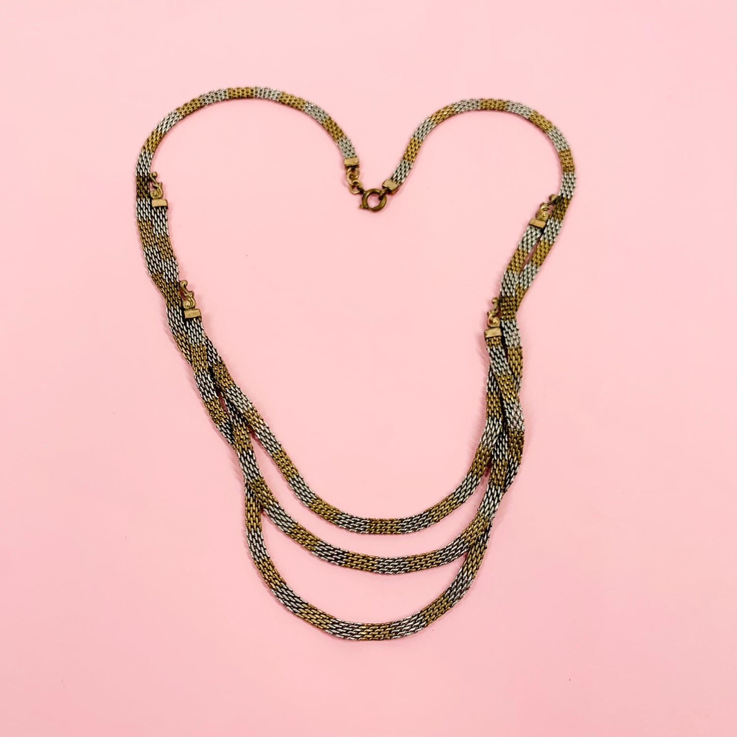 1960s multi strands braided mesh tri-tone necklace