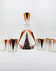 Extremely extremely rare antique Art Deco black & orange enamel decanter satin glass set by Karl Palda