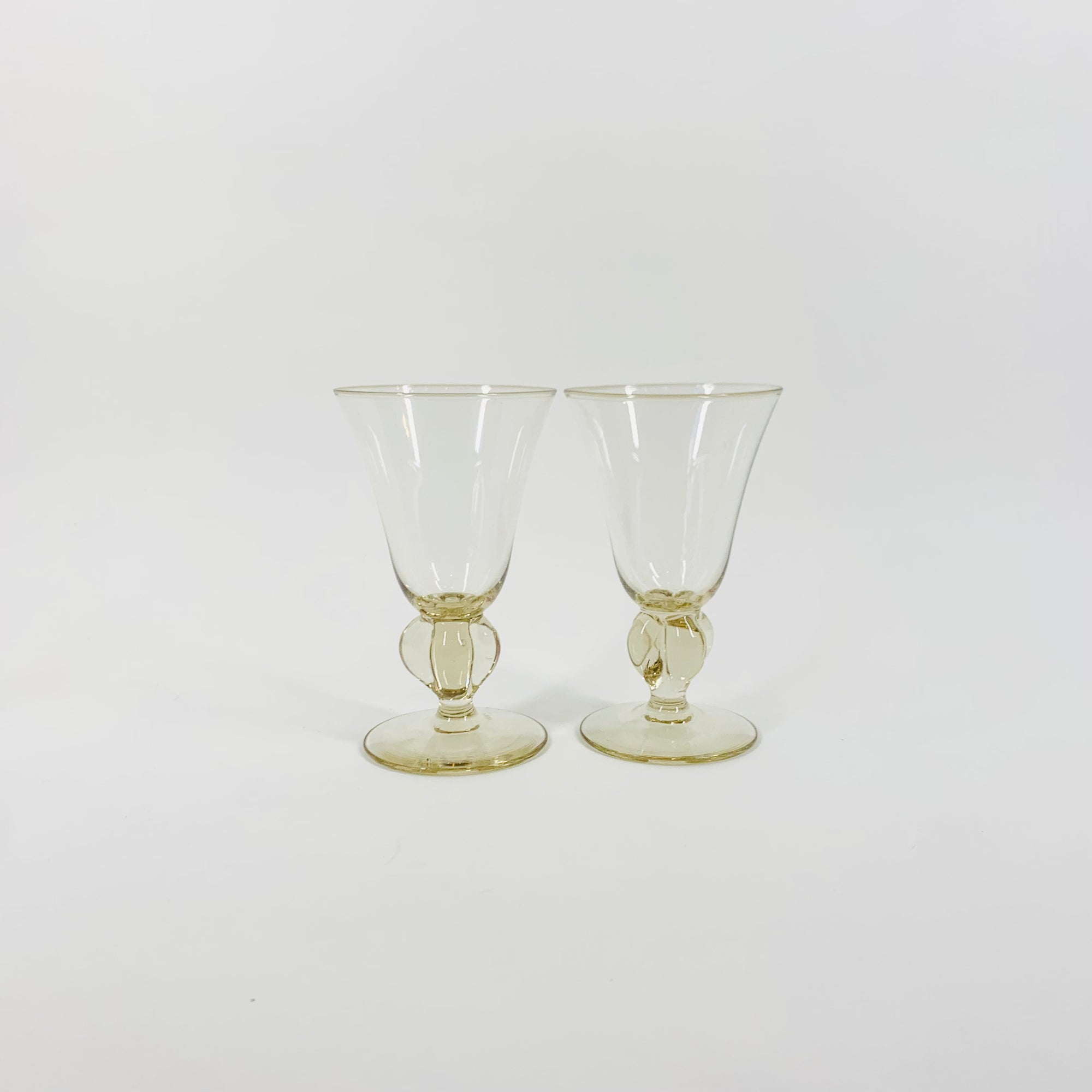 Rare Midcentury Swedish hand made citrine liqueur glasses with short stem