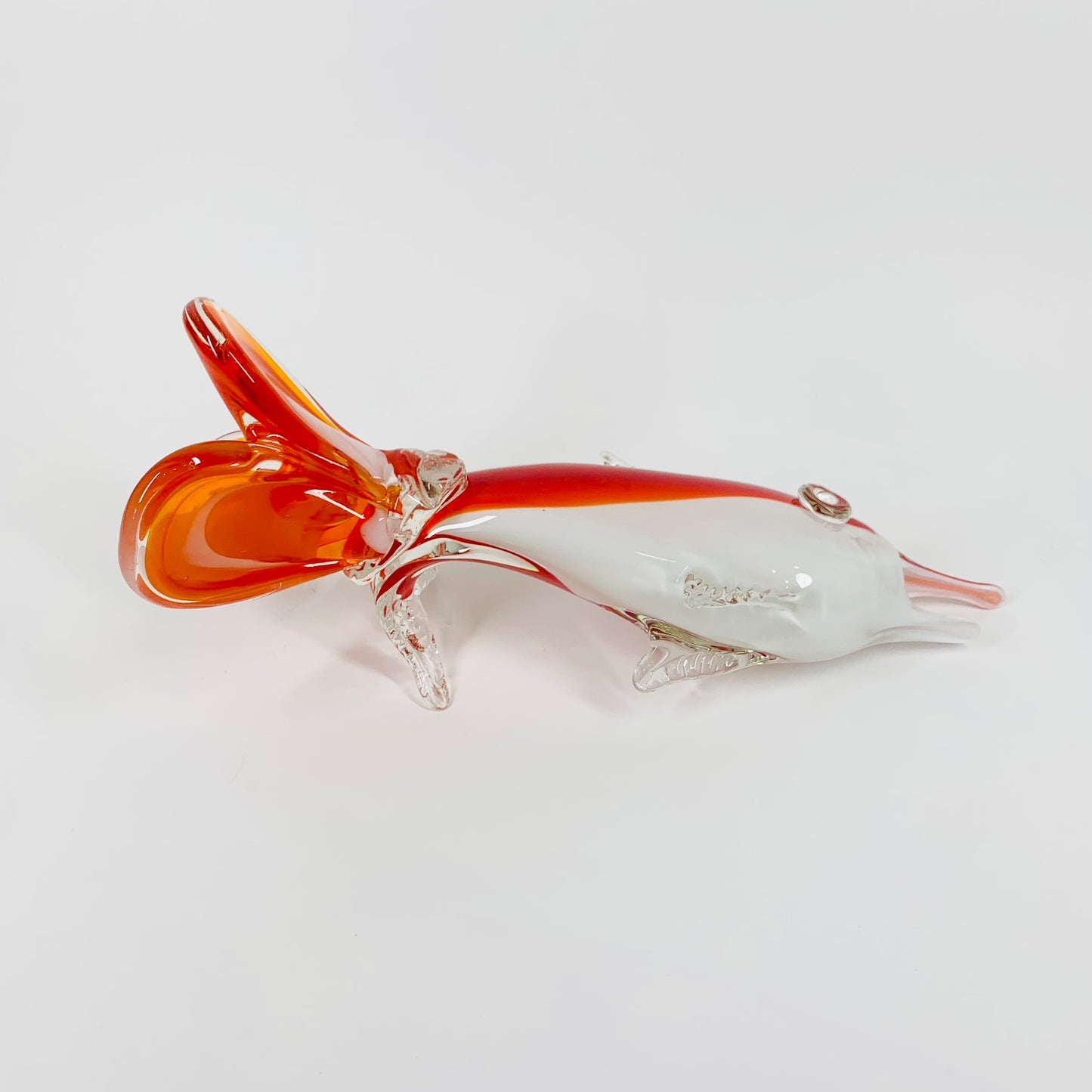 Midcentury white orange fish sculpture vase