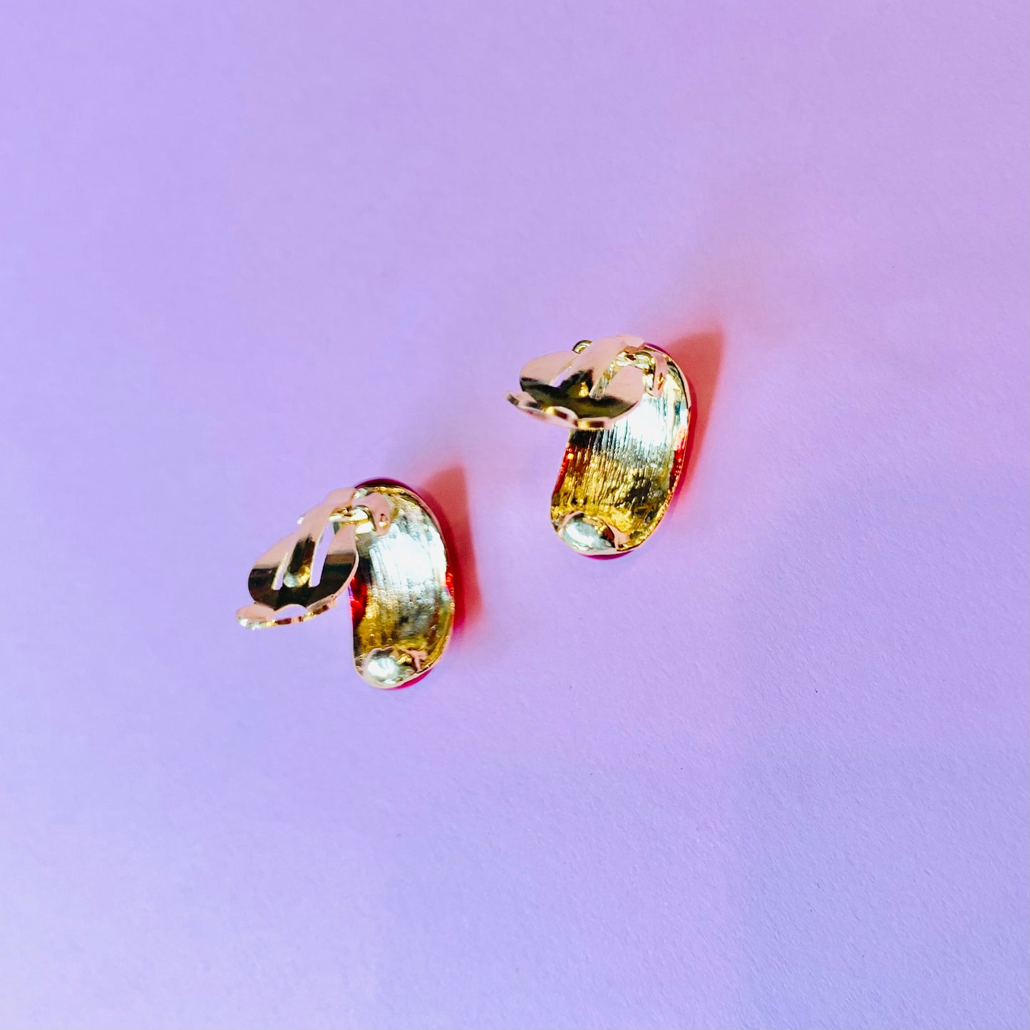 1950s Italian red enamel half hoop clip on earrings