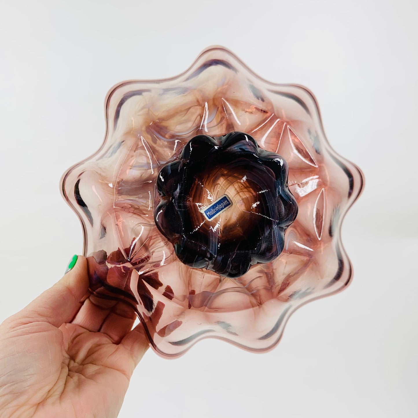 Vintage Japanese purple glass ruffle rim bowl