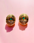 Extremely rare 1940s gold plated clip on earrings with green cabochon paste