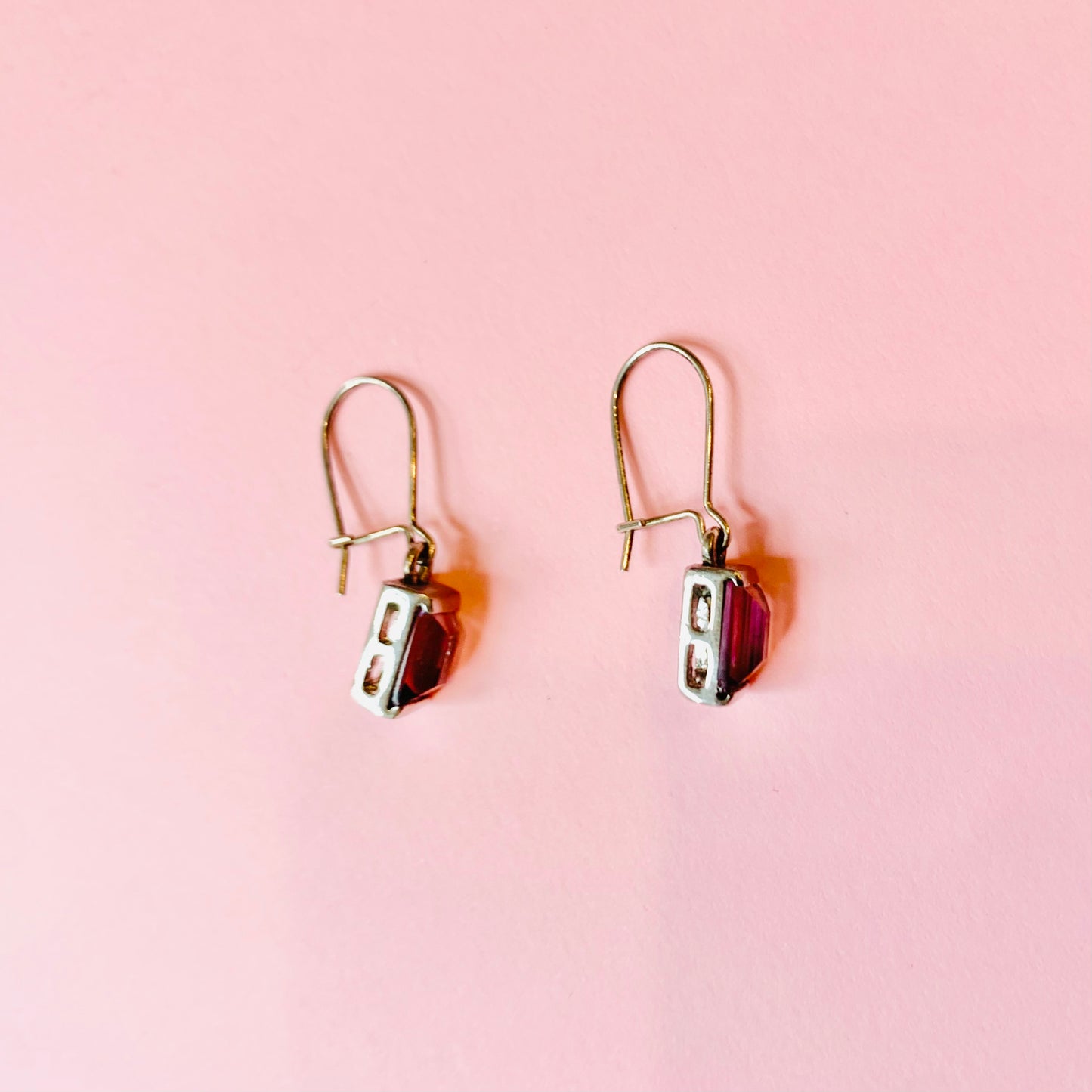 Midcentury silver purple glass pastes drop earrings