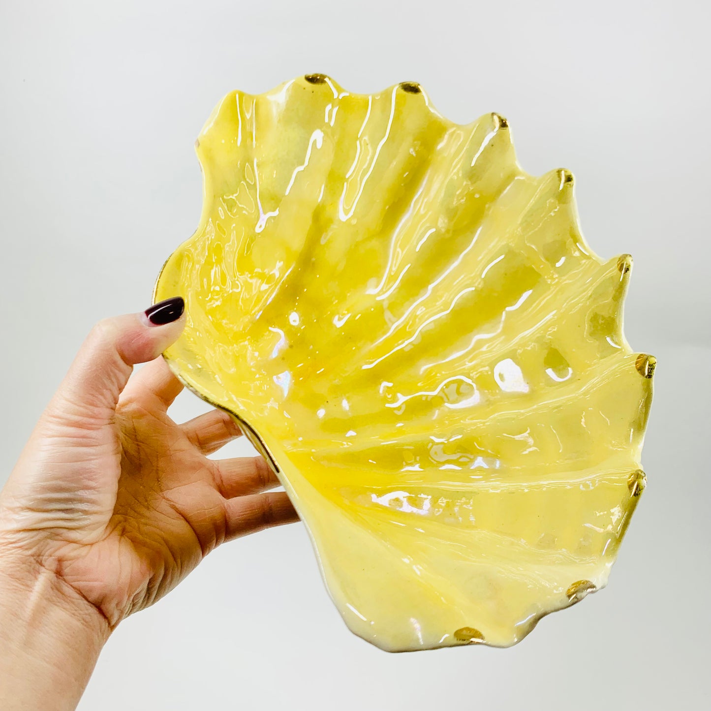 Rare antique Art Deco yellow fine bone porcelain shell bowl
