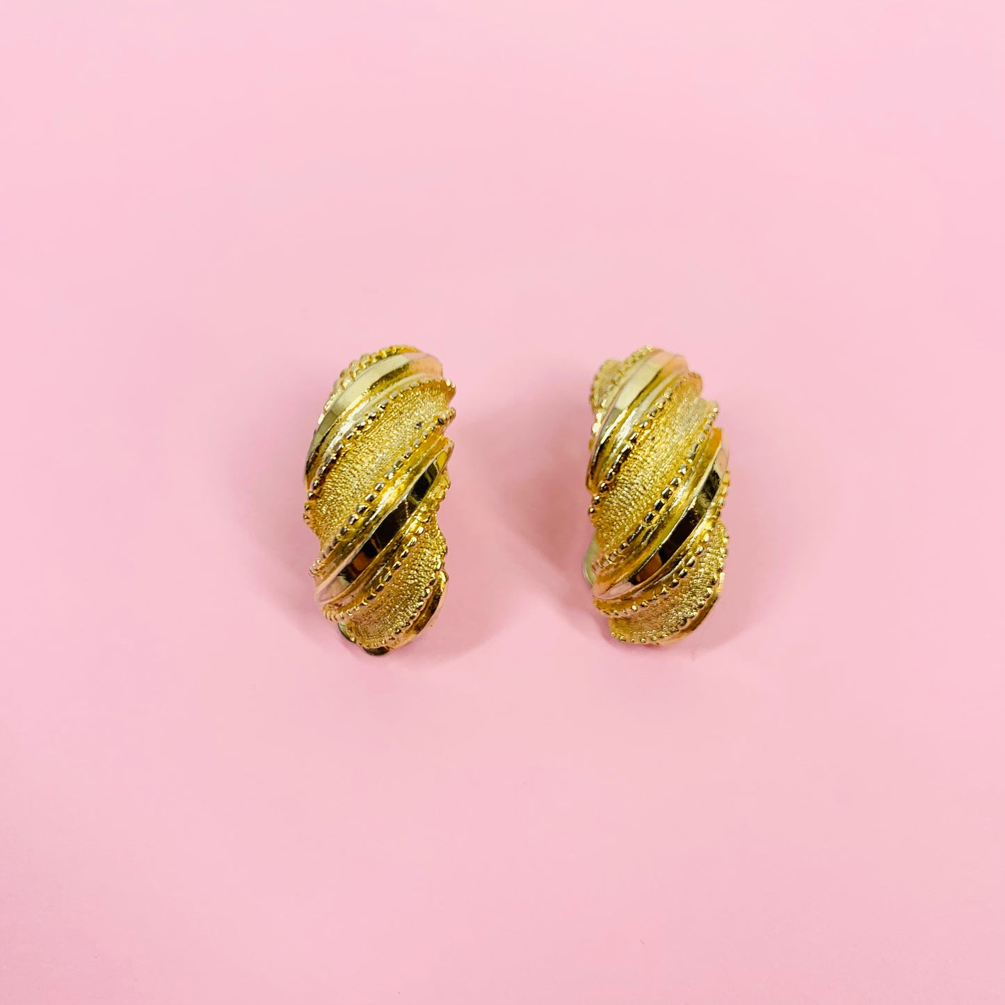 1960s gold plated filigree half hoop clip on earrings