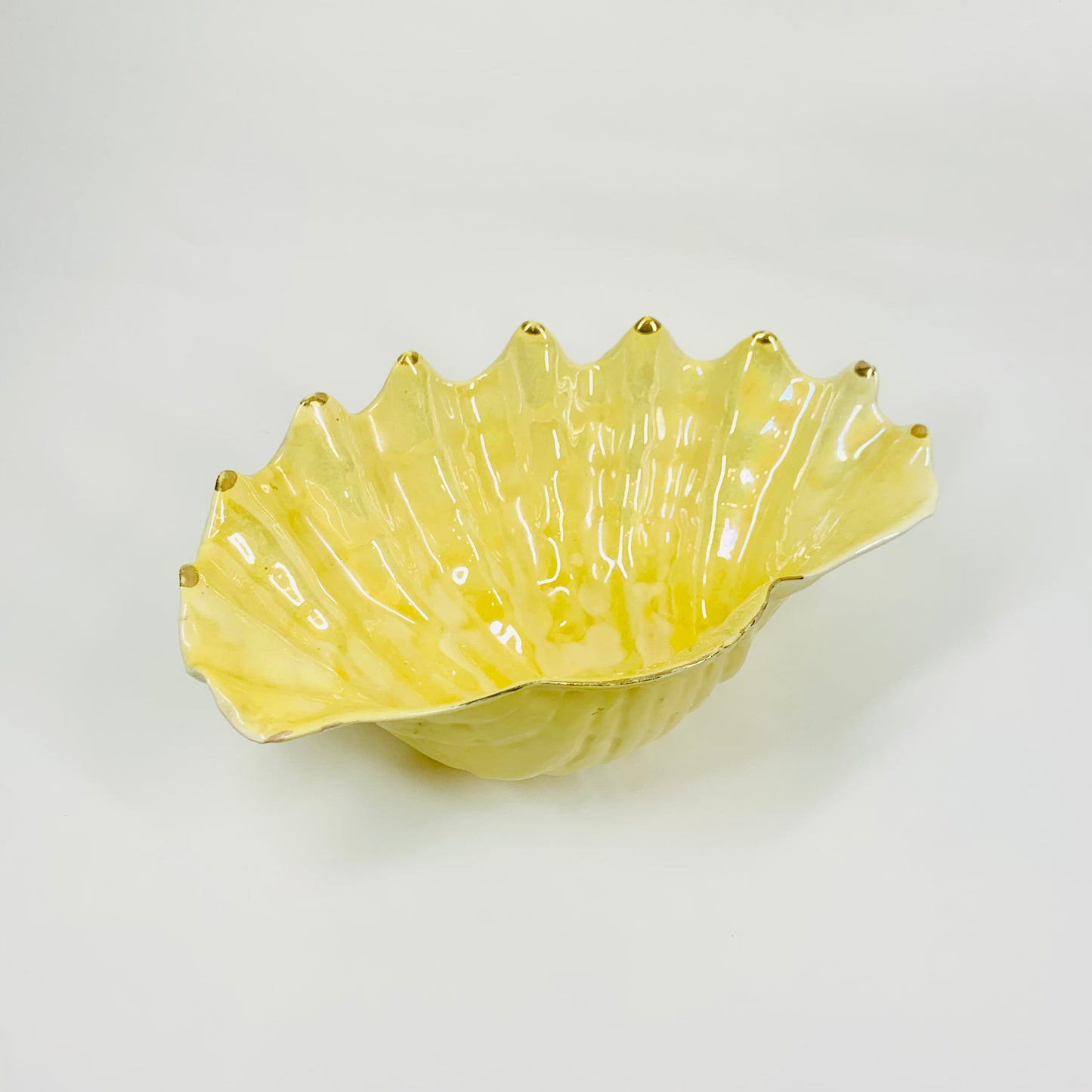 Rare antique Art Deco yellow fine bone porcelain shell bowl