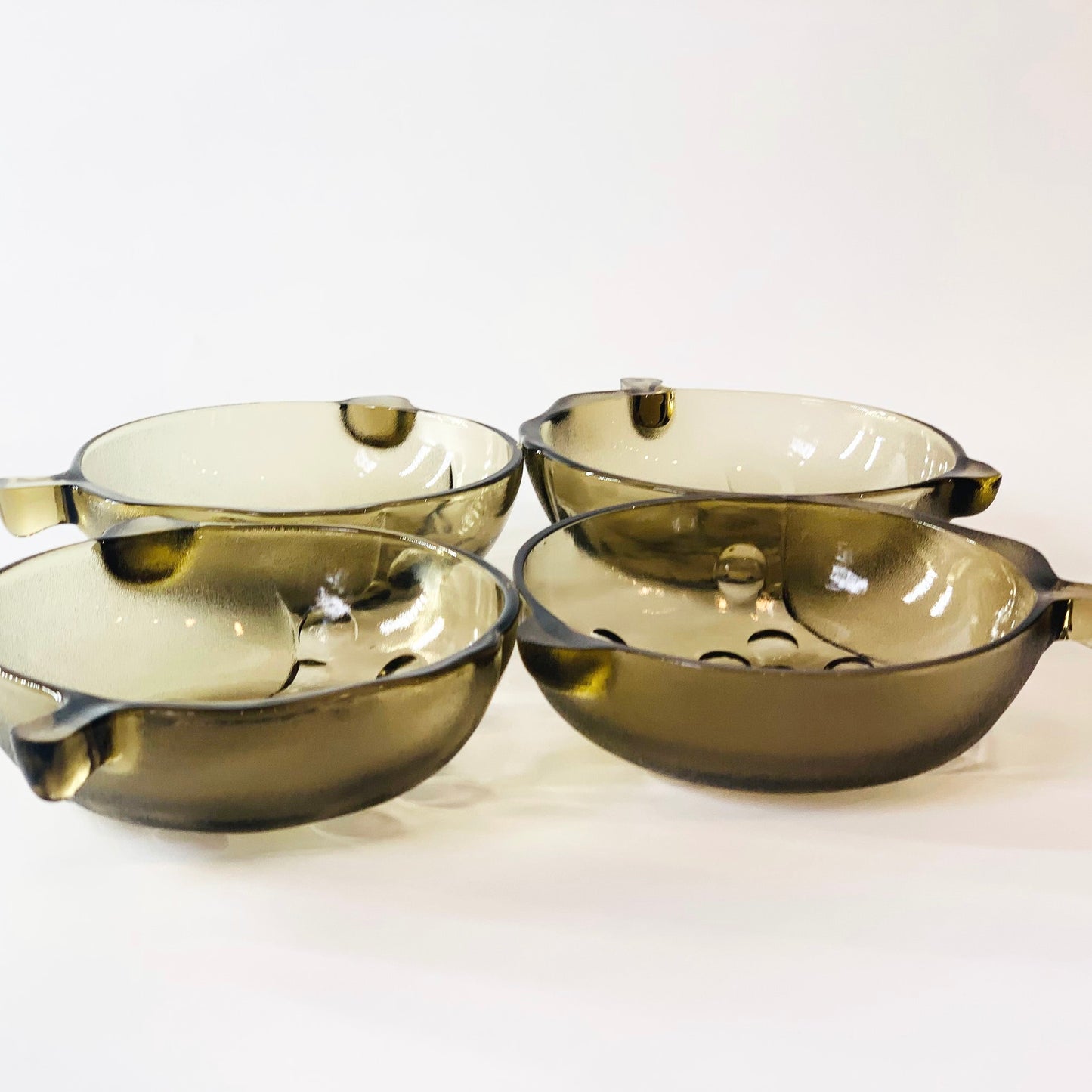 Stackable 70s grey glass dessert bowl with handle