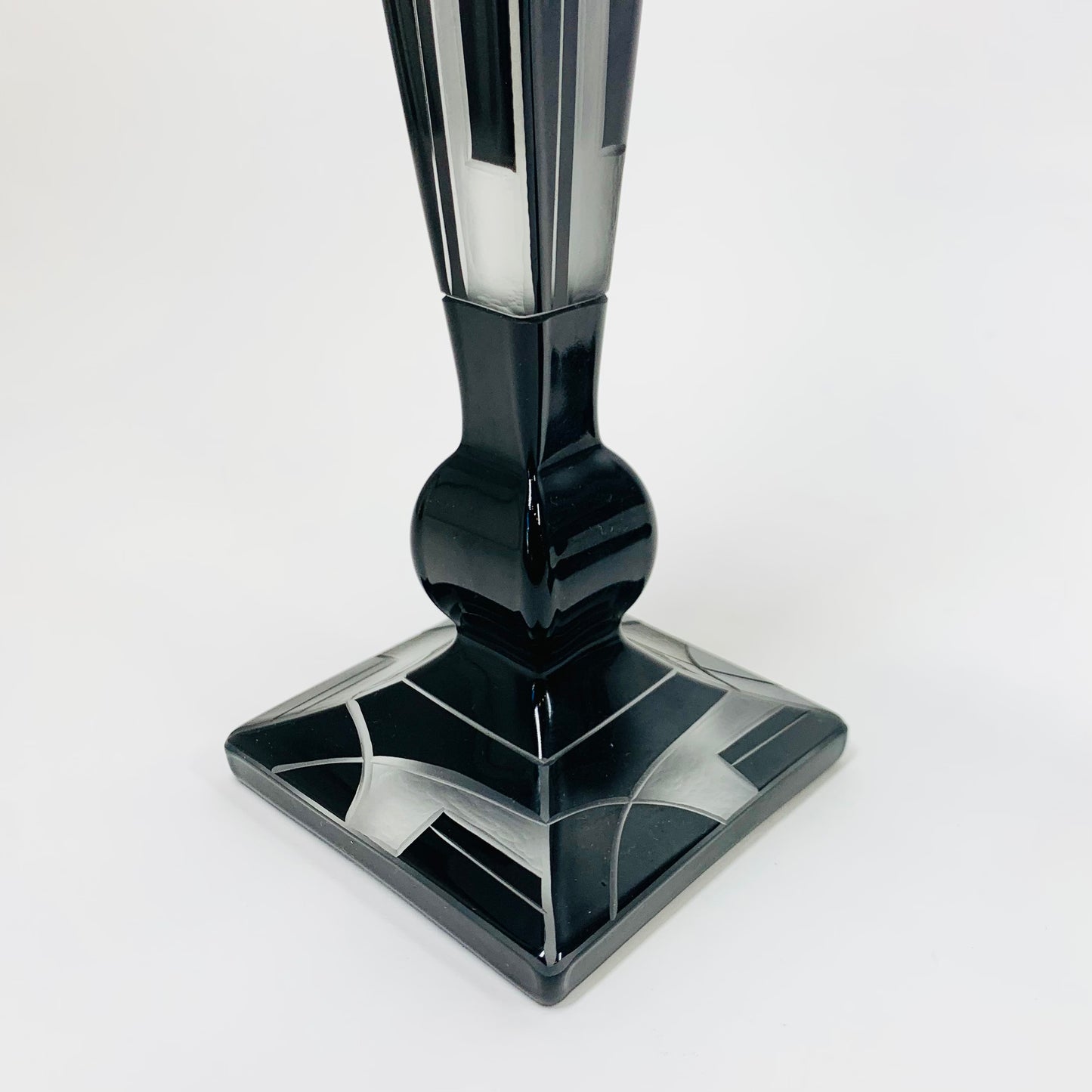 Extremely rare antique Art Dece black enamel frosted glass silver candle sticks by Karl Palda