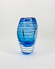 Extremely rare and heavy Murano MCM blue sommerso ribbed glass vase