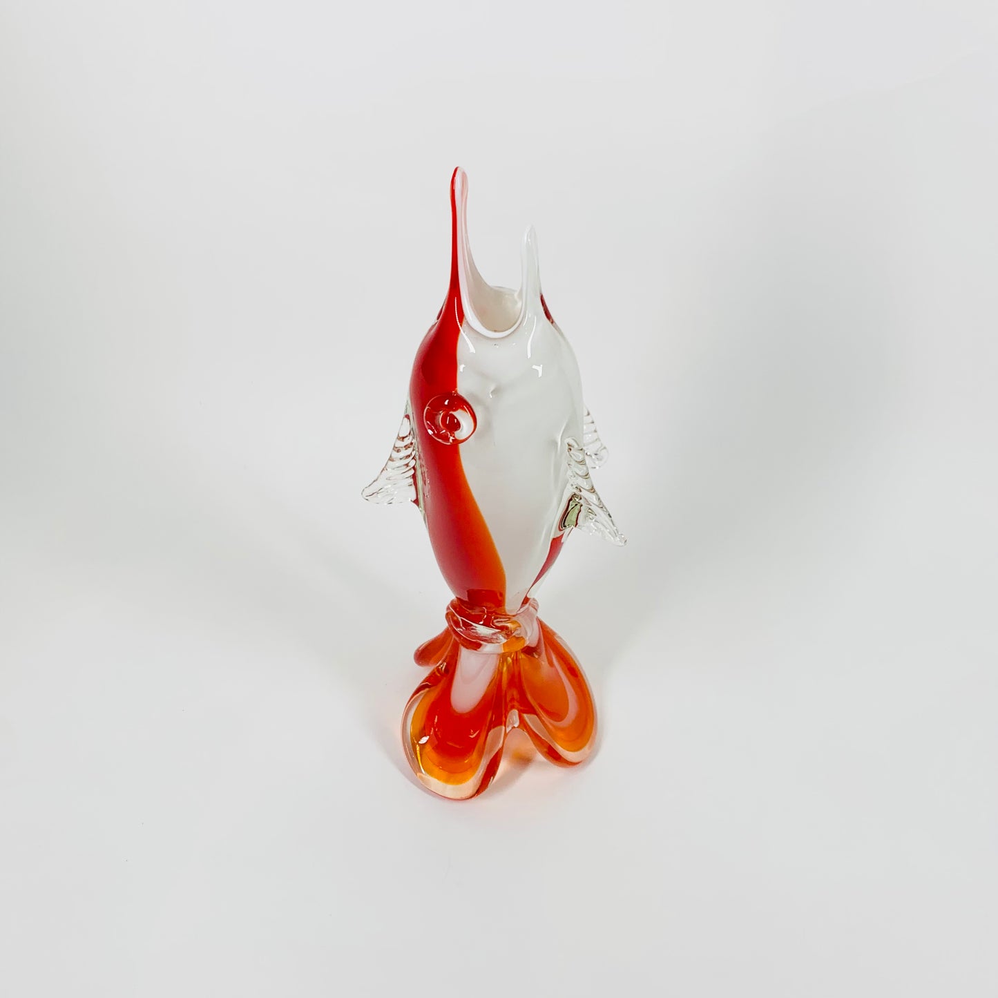 Midcentury white orange fish sculpture vase