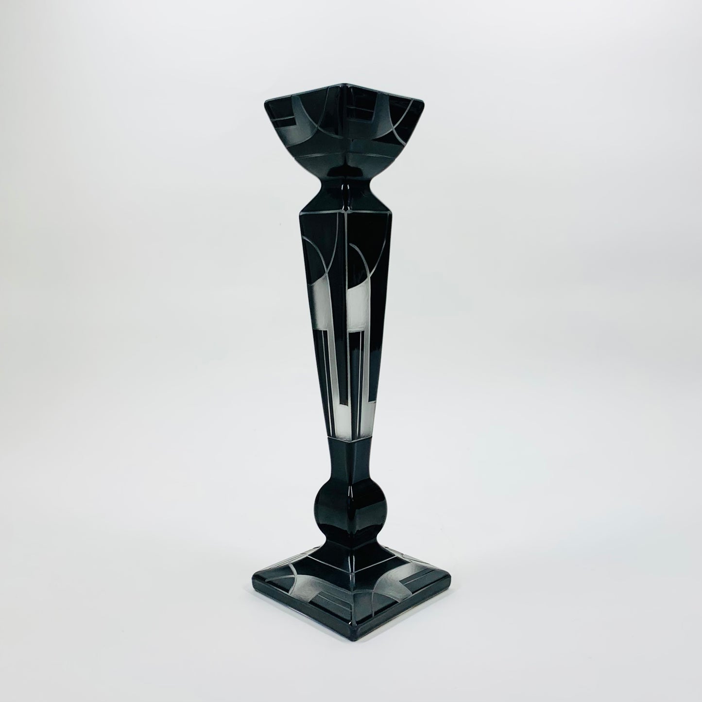 Extremely rare antique Art Dece black enamel frosted glass silver candle sticks by Karl Palda
