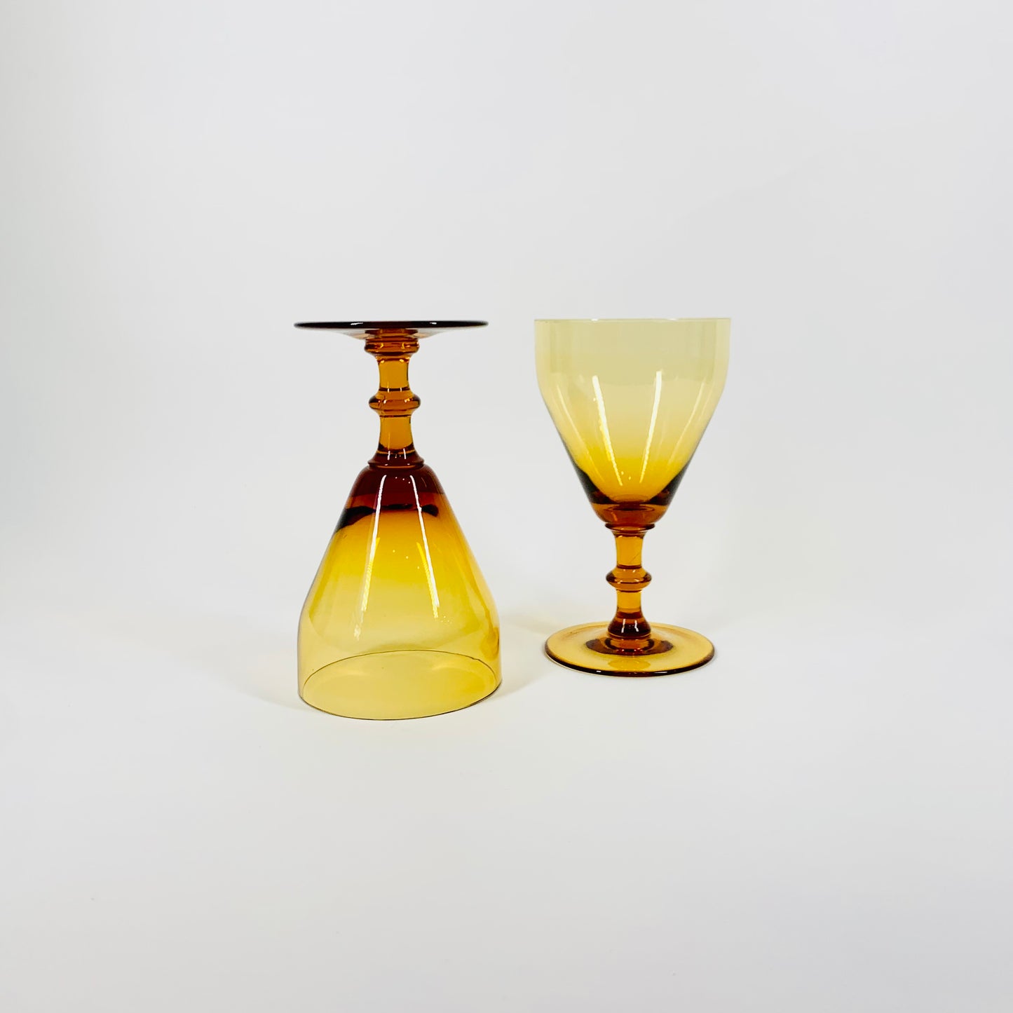 Rare Midcentury amber short stem wine glasses