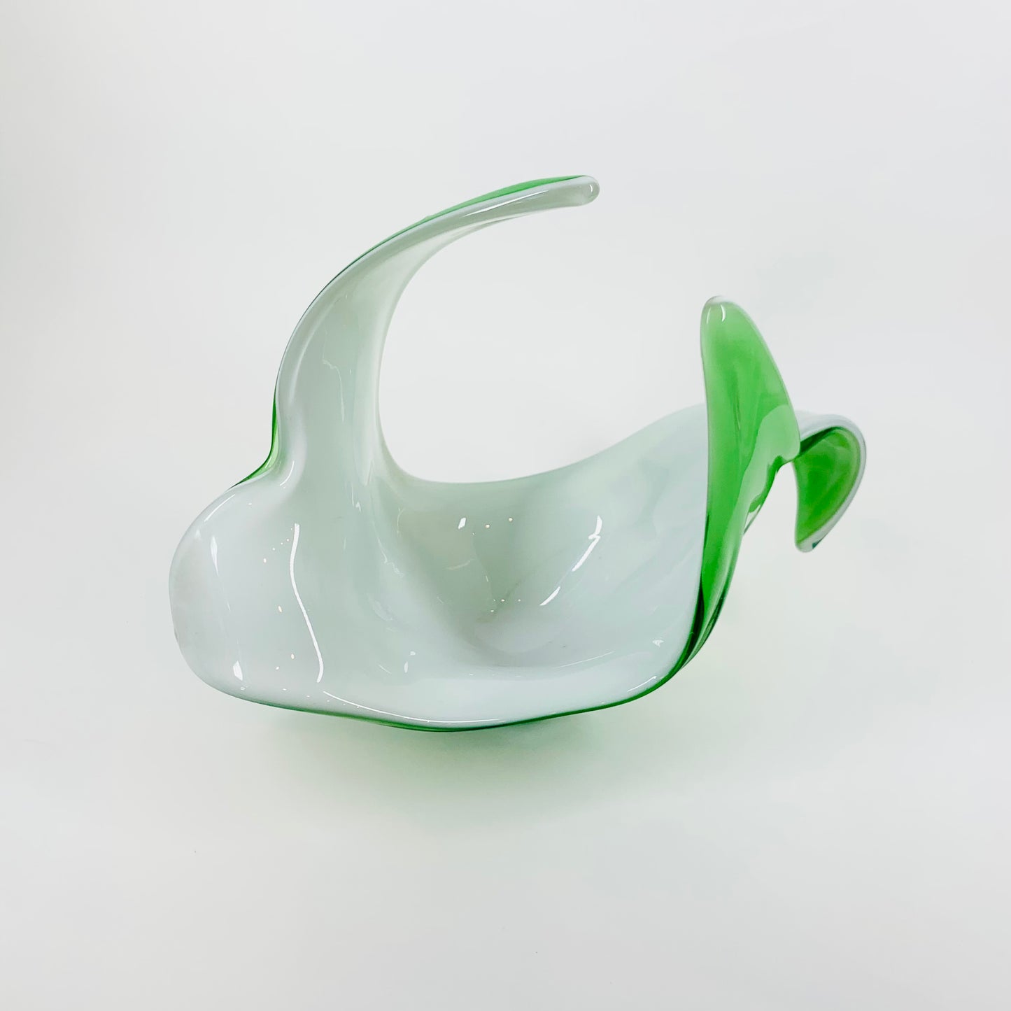 Midcentury green cased white glass bon bon dish/basket