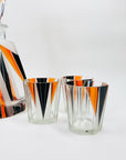 Extremely extremely rare antique Art Deco black & orange enamel decanter satin glass set by Karl Palda