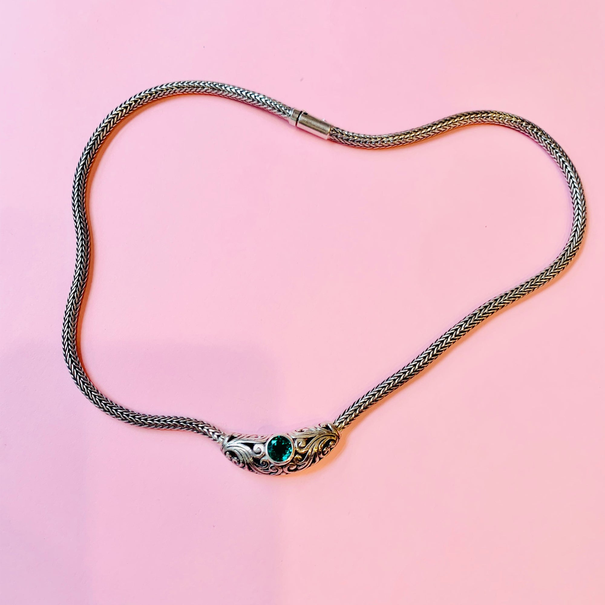 VINTAGE SAMUEL BENHAM SILVER DRAGONBONE TOURMALINE NECKLACE