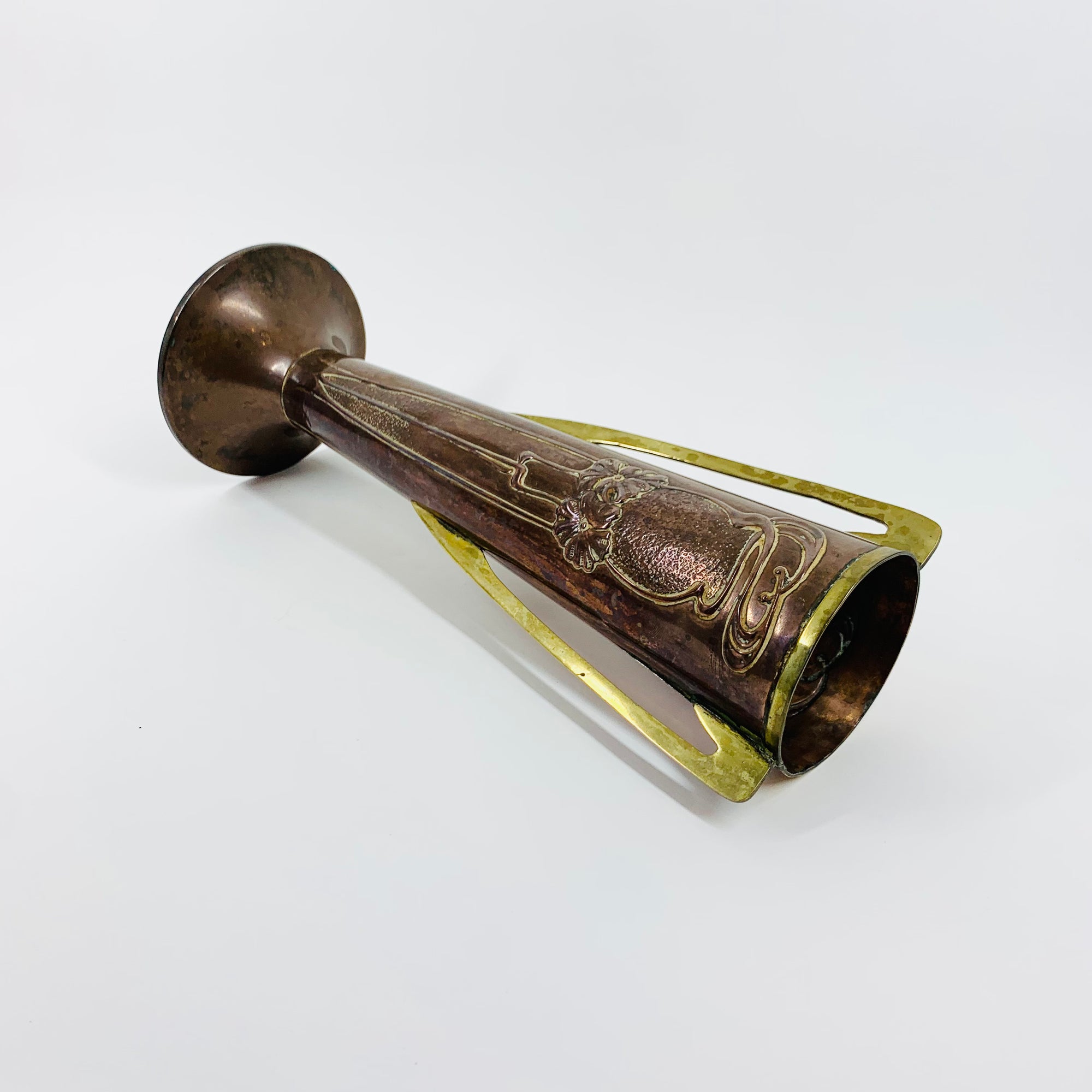 Antique Art Nouveau Beldray vase with floral motif