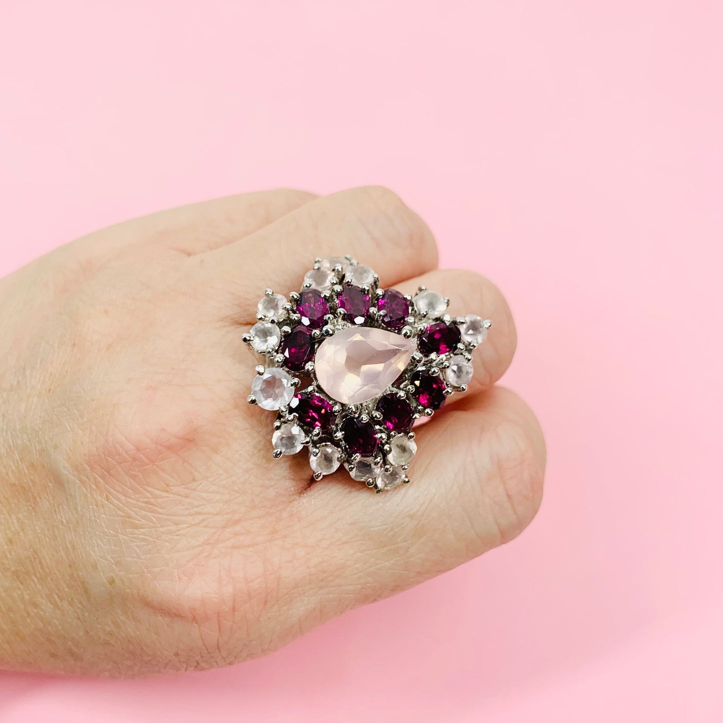 Rose quartz statement ring