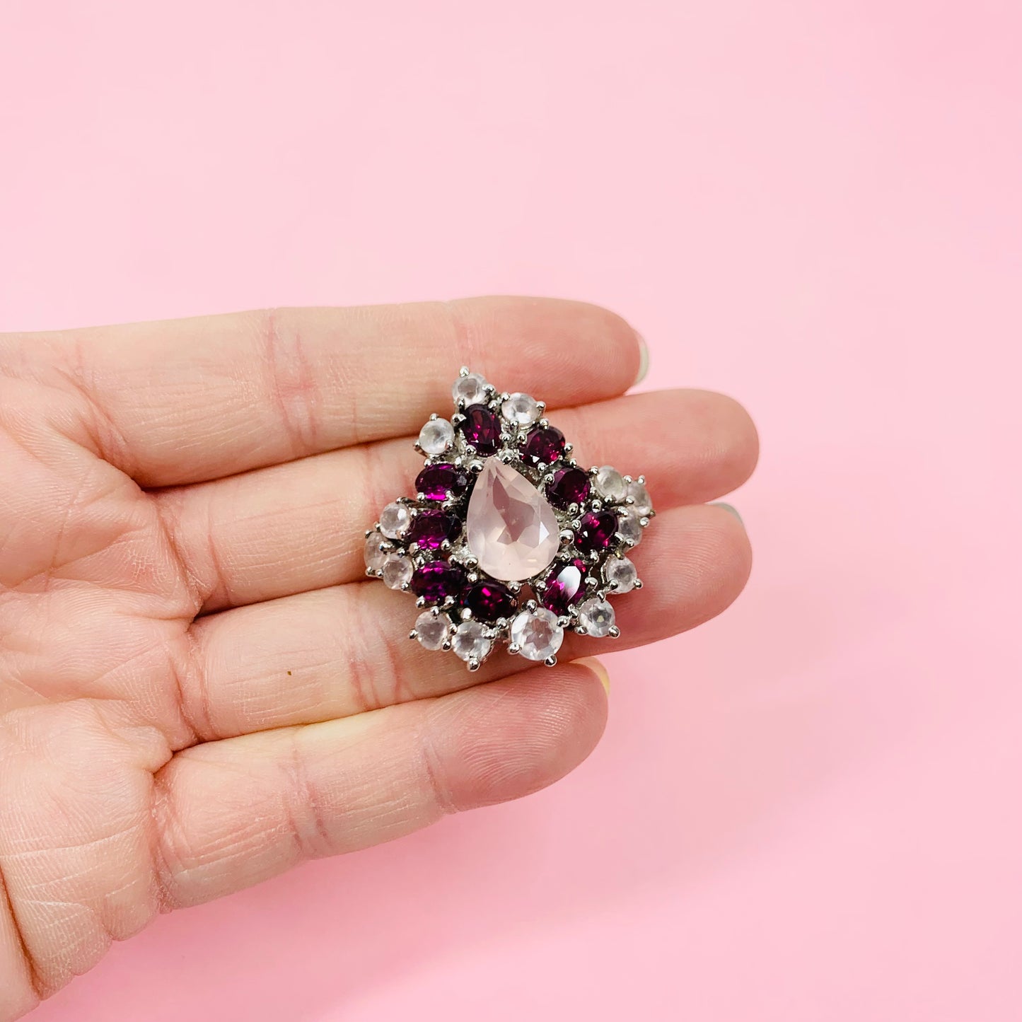 Rose quartz statement ring
