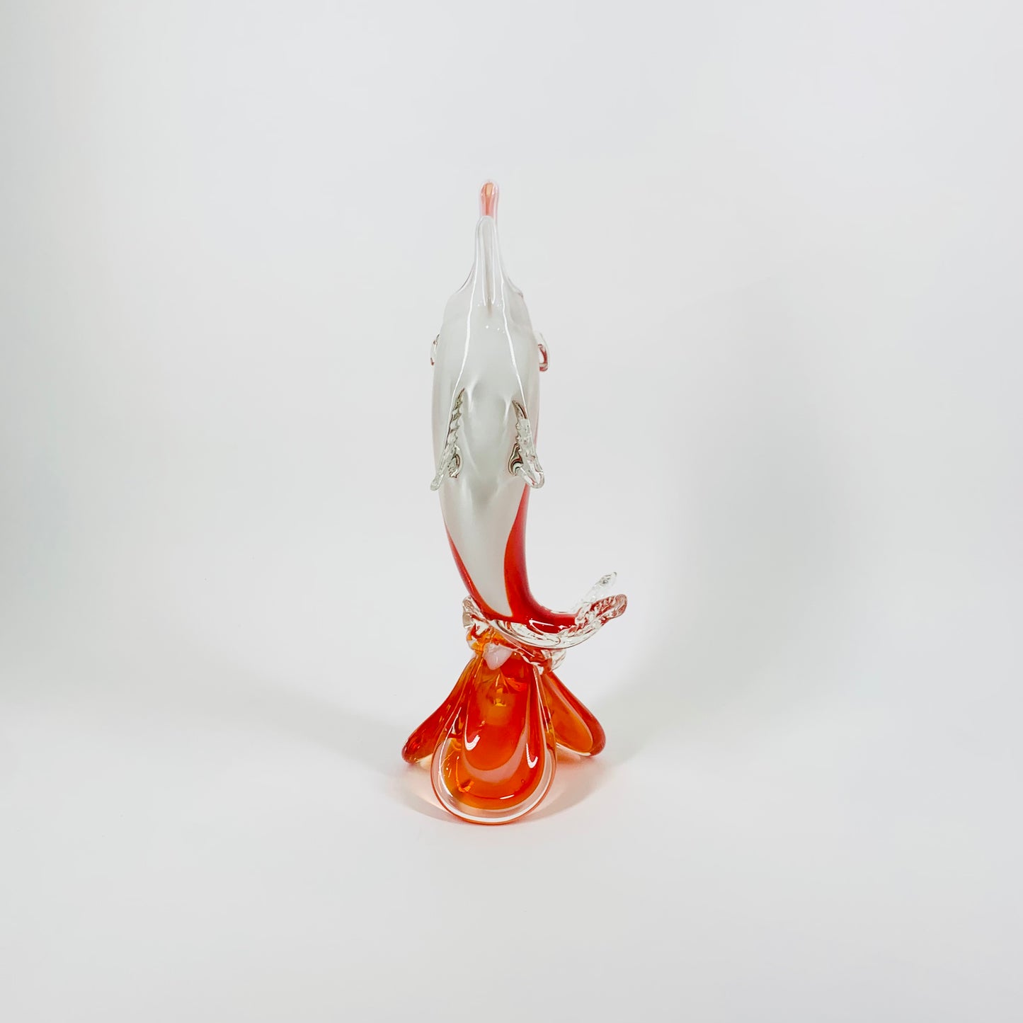 Midcentury white orange fish sculpture vase