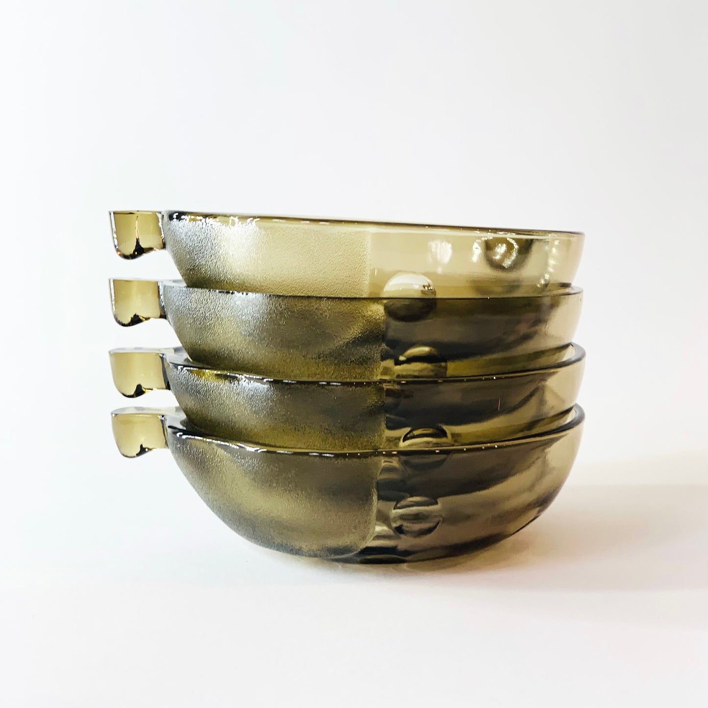 Stackable 70s grey glass dessert bowl with handle