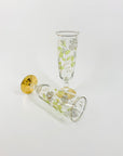 Midcentury hand painted Bohemian glass champagne flutes with gold gilding