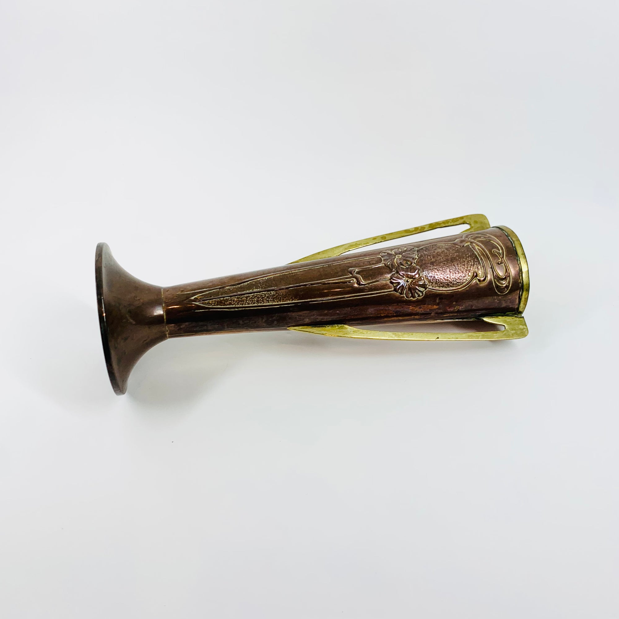 Antique Art Nouveau Beldray vase with floral motif