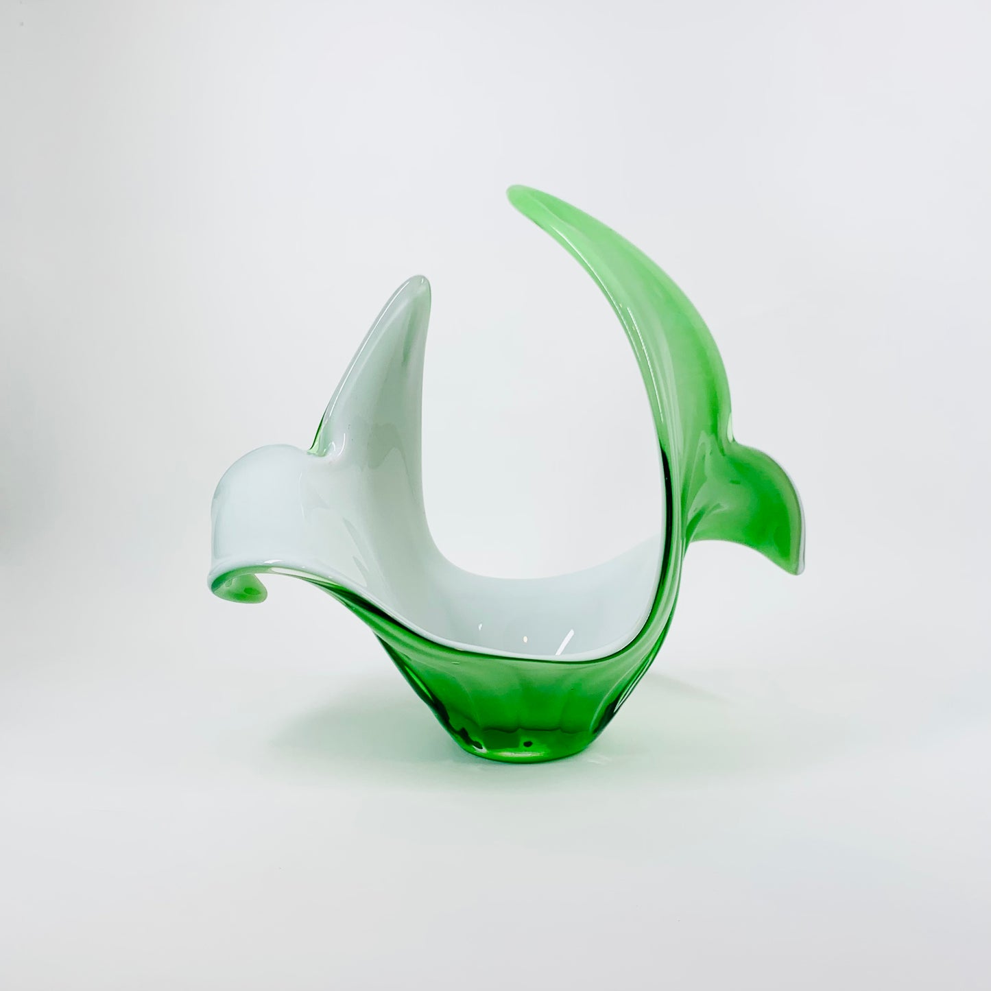 Midcentury green cased white glass bon bon dish/basket
