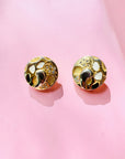 1960s Barcs triple plated gold clip on button earrings with grooves and crystals
