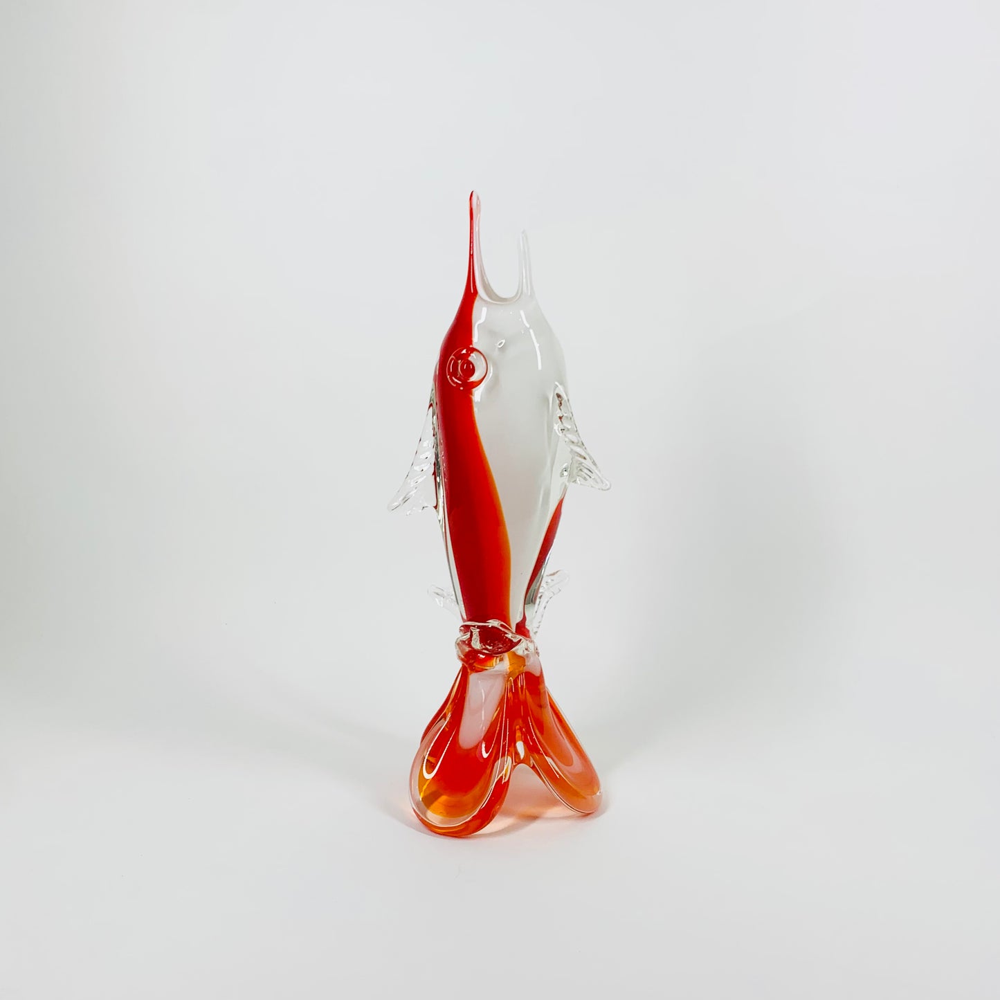 Midcentury white orange fish sculpture vase