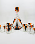 Extremely extremely rare antique Art Deco black & orange enamel decanter satin glass set by Karl Palda