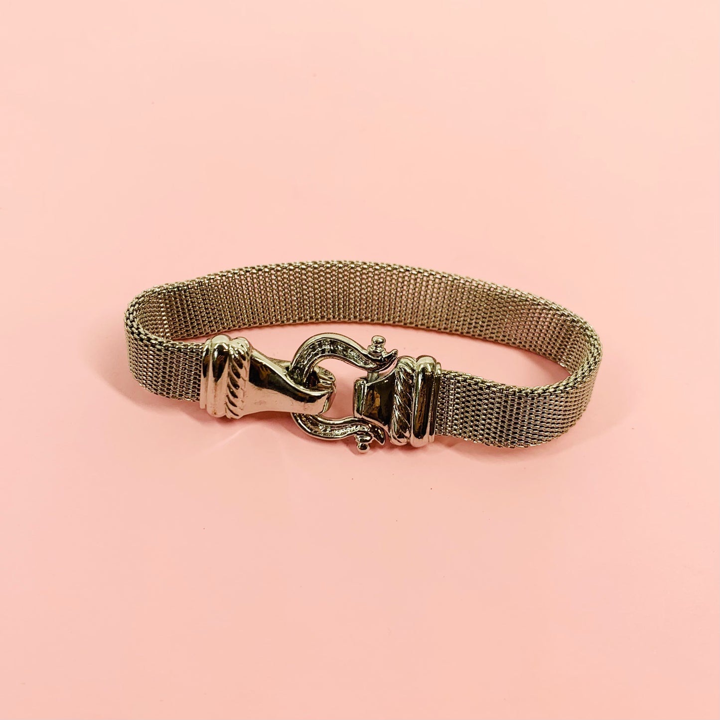 1980s silver plated mesh bracelet with buckle clasp