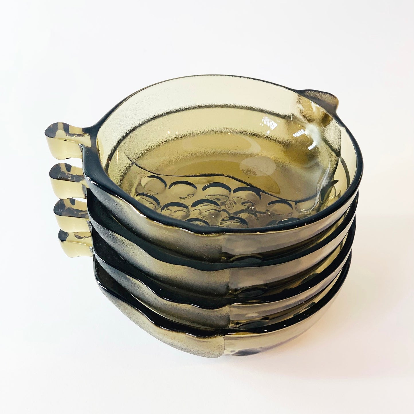 Stackable 70s grey glass dessert bowl with handle