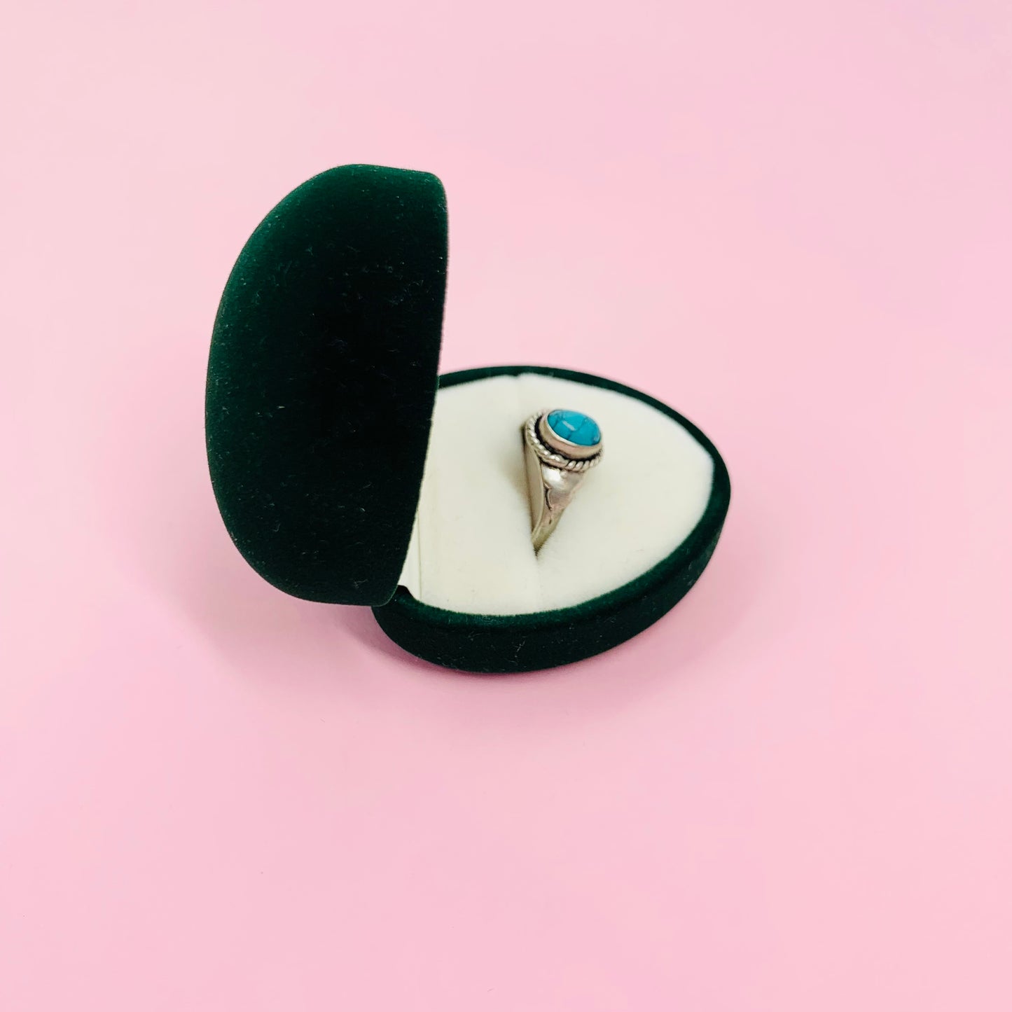 Midcentury silver ring with turquoise center stone