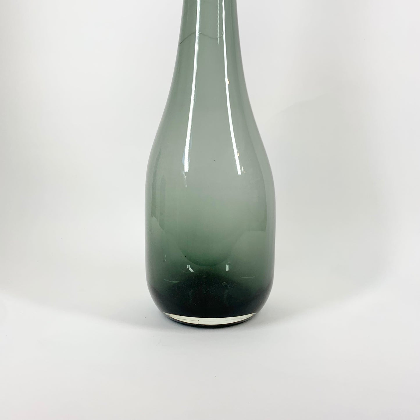 Retro tall grey glass long neck bottle vase