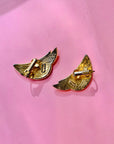 1960s Italian white enamel wings clip on earrings