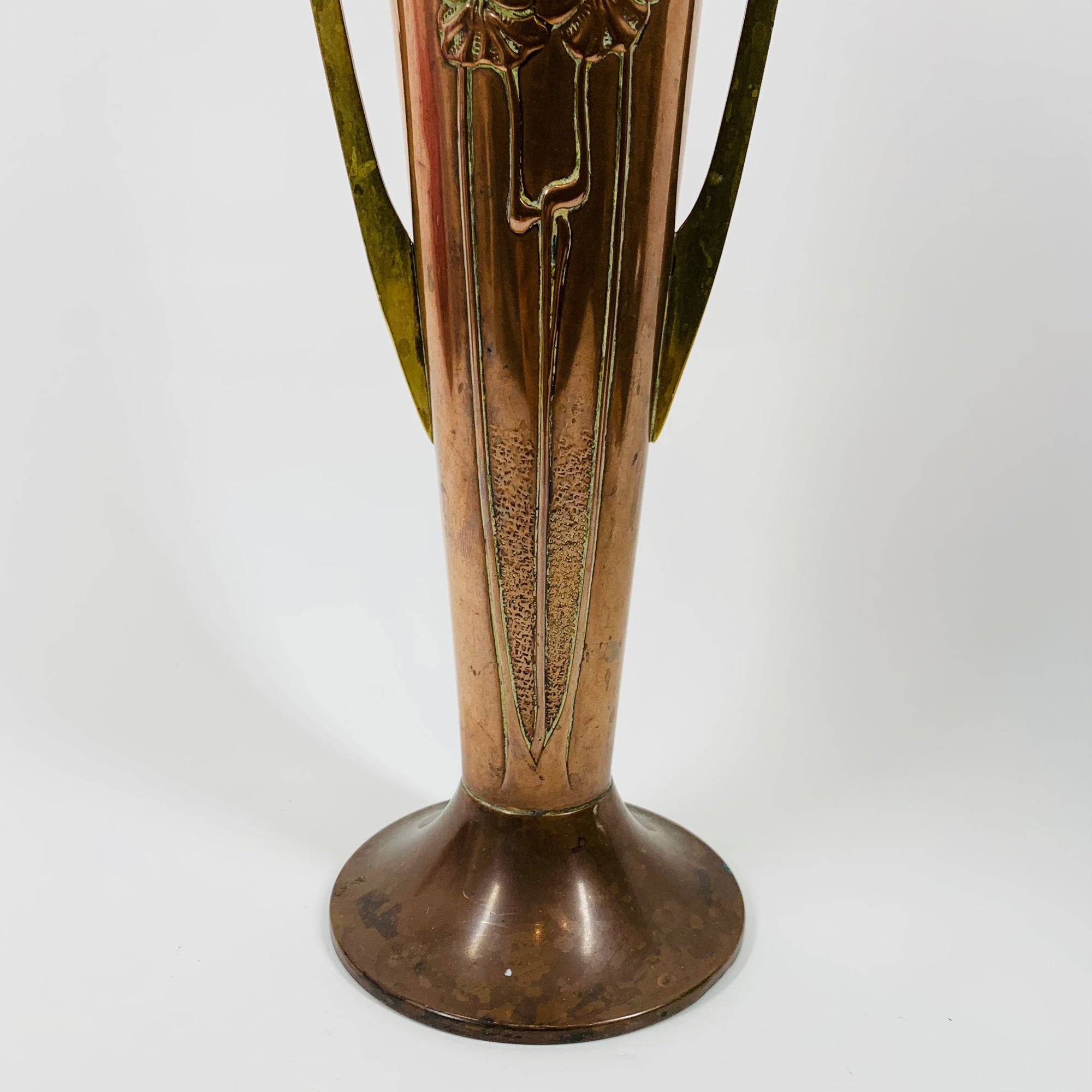 Antique Art Nouveau Beldray vase with floral motif