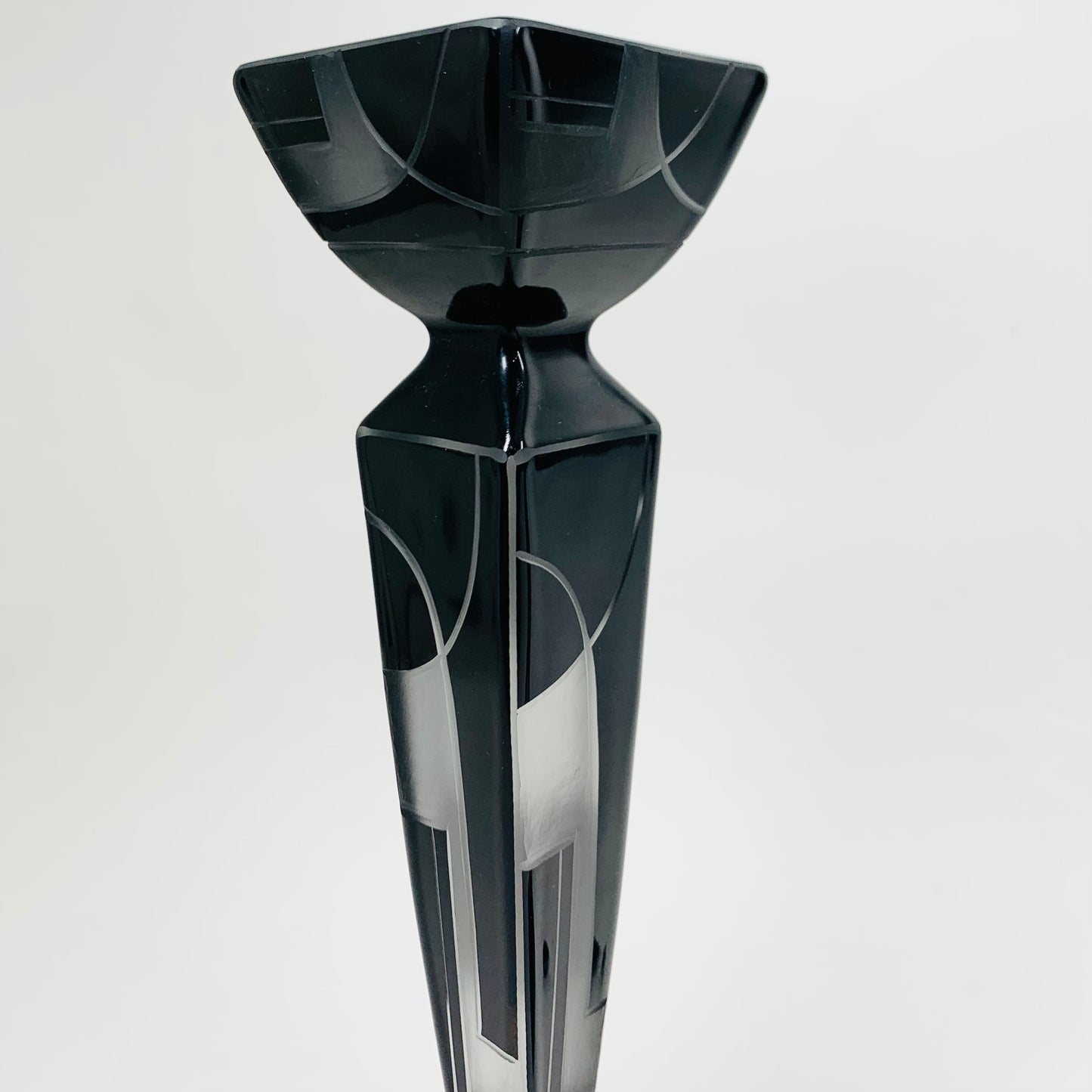 Extremely rare antique Art Dece black enamel frosted glass silver candle sticks by Karl Palda