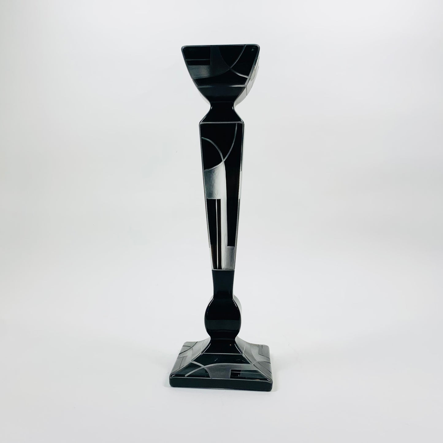 Extremely rare antique Art Dece black enamel frosted glass silver candle sticks by Karl Palda