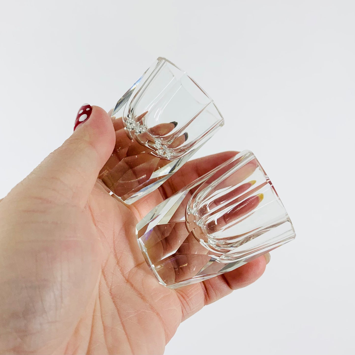 Extremely rare antique Art Deco hand cut Moser crystal shot glasses