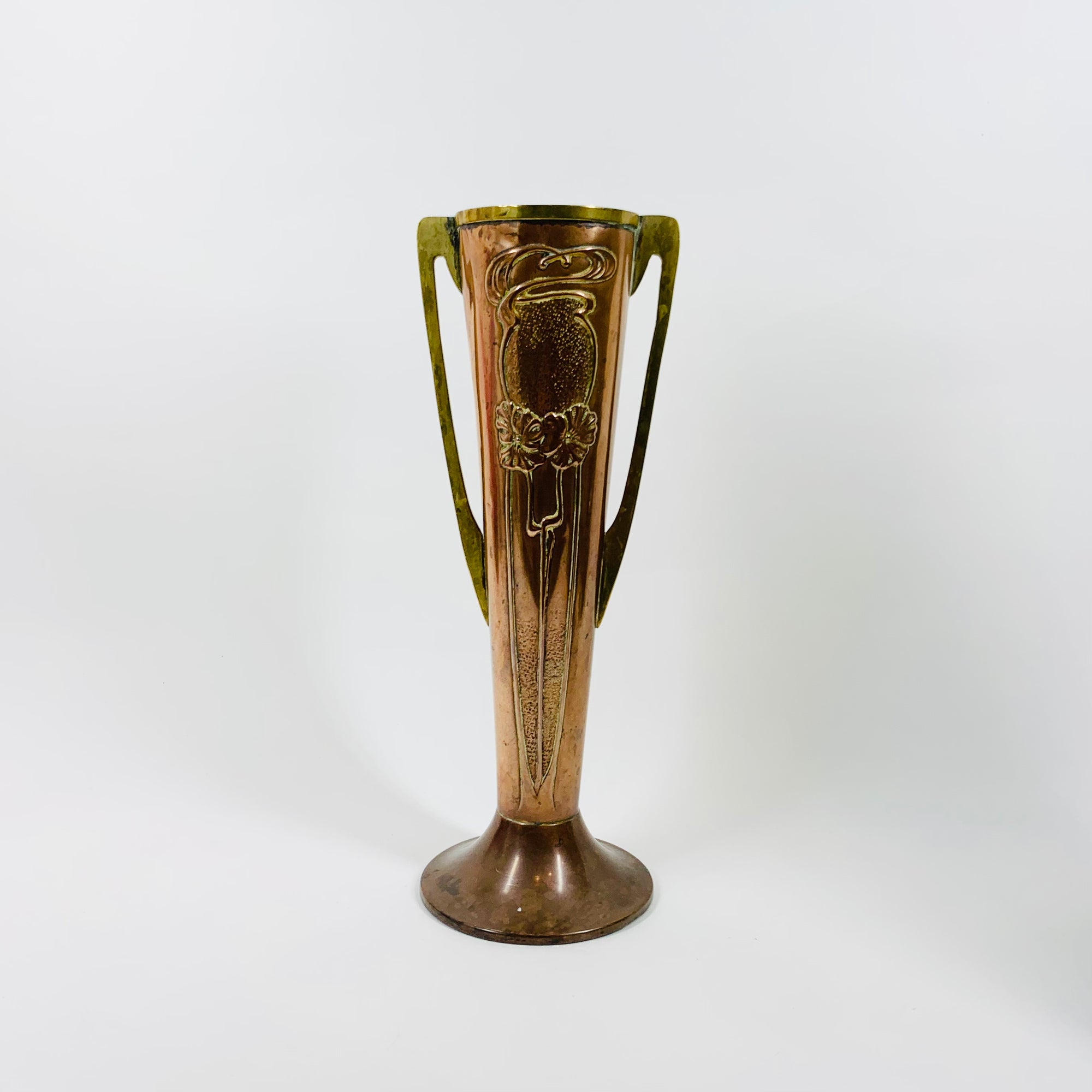 Antique Art Nouveau Beldray vase with floral motif
