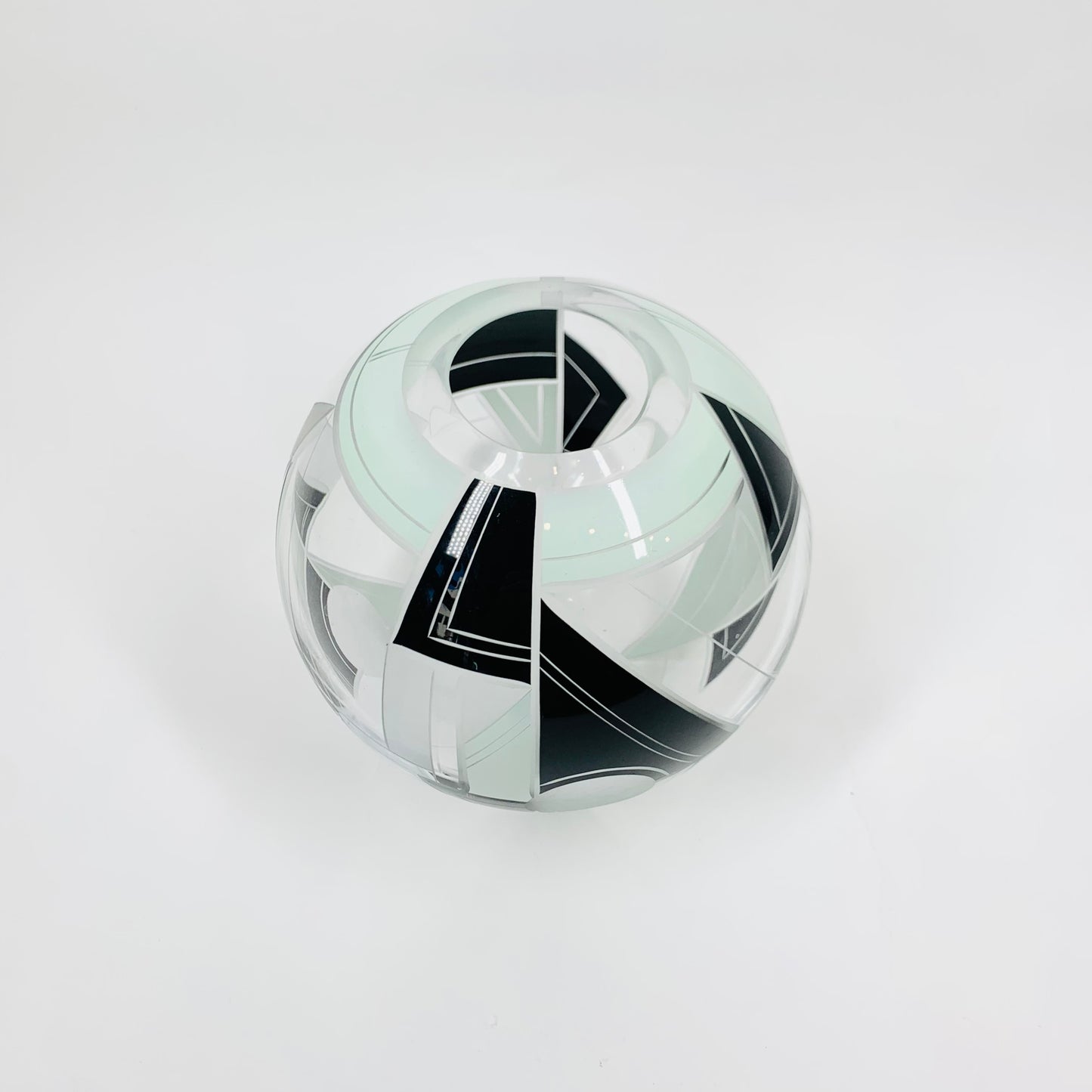 Antique Art Deco duck egg blue and black enamel satin glass globe vase by Karl Palda