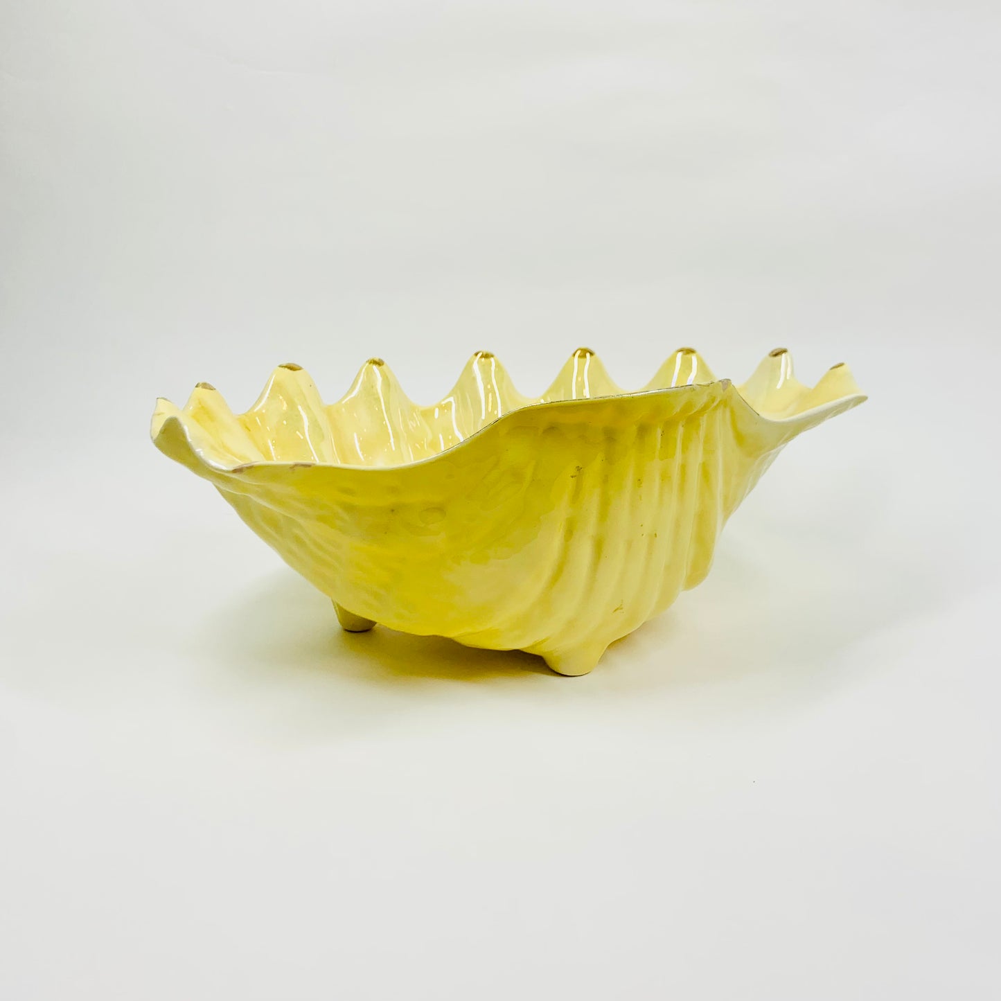 Rare antique Art Deco yellow fine bone porcelain shell bowl